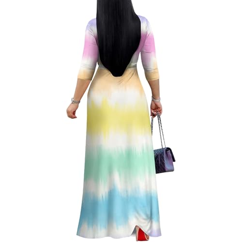 Image of PinkPatty Women's Plus Size Maxi Dresses Casual Flowy 3 /4 Sleeves Dress Printed Vacation Dress for Daily Wear with Belt