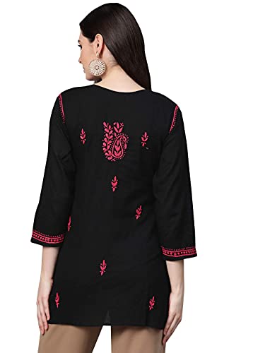 Image of Ada Women's Cotton Regular Fit Tunic Hand Embroidered Lucknow Chikankari Short Top Kurti A100554