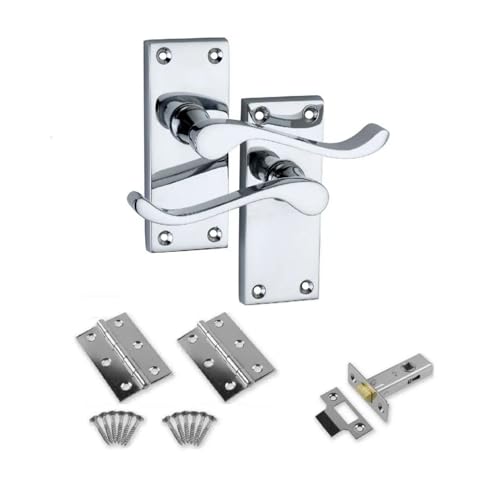 Designer Levers - Victorian Scroll Lever Door Handles - Includes 64mm Tubular Latch and 75mm Door Hinges Pair - Interior Use - 106 x 42mm