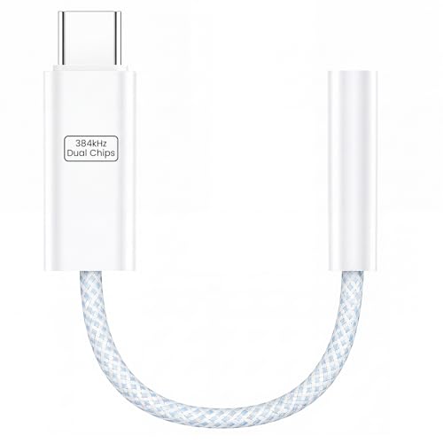 VUM 32-bit/384kHz Hi-Res USBC to 3.5mm Jack Audio Adapter,4N OFC Silver-Plated Cable and CX31993 & MAX97220,Headphone Amplifier,TTRS HD Mic Input Supported with iPhone 15/16/17, Android,Tablet,Laptop