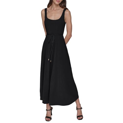 Robe midi évasée noire Karl Lagerfeld pour femme taille 46 vêtement sans manches chic