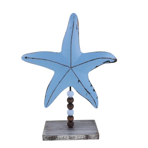 Angoily Figura de Estrella de Mar Mediterránea de Madera con Base Decoración Náutica Azul y para Centro de Mesa Oficina y Hogar Adorno Costero de Verano para Ambiente Relajante