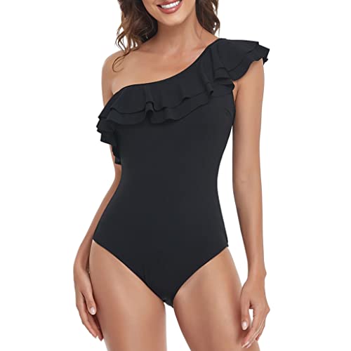Clear Wind Women's Ruffle One Shoulder One Piece Swimsuit Swimwear Black M #TOP5
