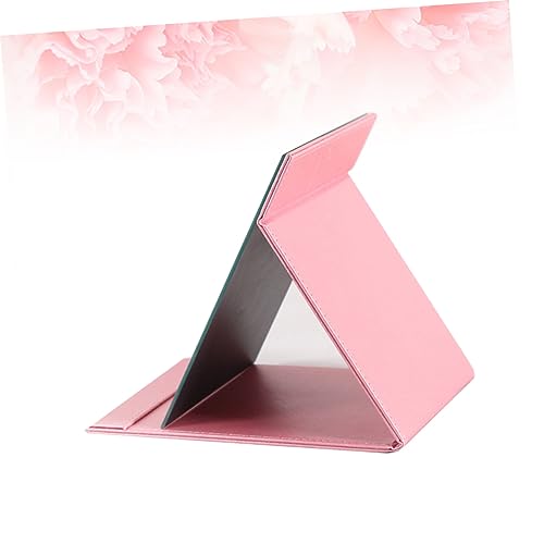 Espejo de maquillaje plegable grande rosa de cuero miniatura 3