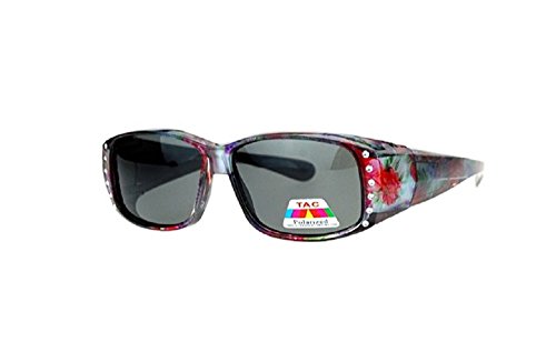 Polarized Rhinestone Fit Over Lens Cover Sunglasses - Flower