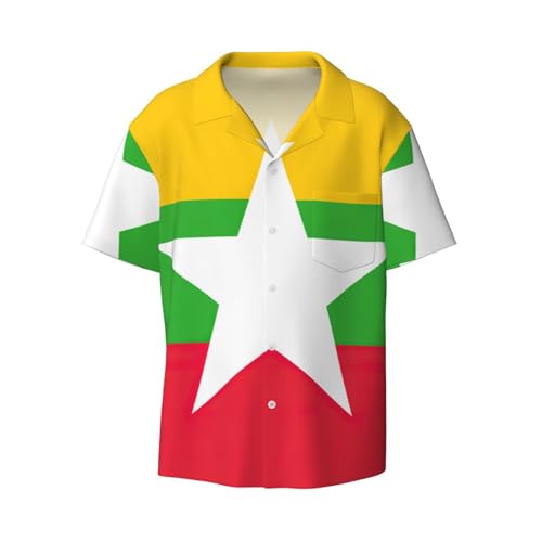 Chemise à manches courtes pour homme avec poche et imprimé drapeau du Myanmar