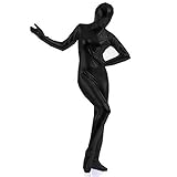 Fetish Queen Plus Size Glitter Zentai Lady One Piece Stretchy Full Body Catsuit (Black,6XL)