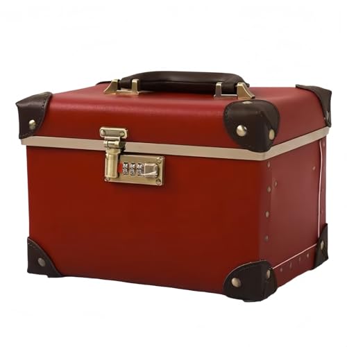 メイクボックス 鏡付き 大容量 プロ用 化粧品収納ボックス調整可能仕切りメイクブラシ収納付き 自立式 旅行用 コンビネーションロック レザー風(Red,10IN)