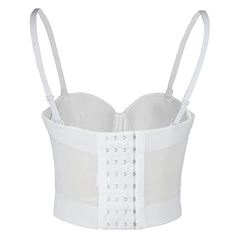 Ellacci Women's Diamond Chain Mesh Bustier Crop Top Push Up Corset Top Bralet White X-Small #TOP1