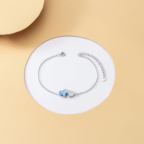 Image of 925 Sterling Silver Anklet Foot Bracelet with Crystal from Austria, Anklet Jewelry Gifts for Women 11 Inch Adjustable