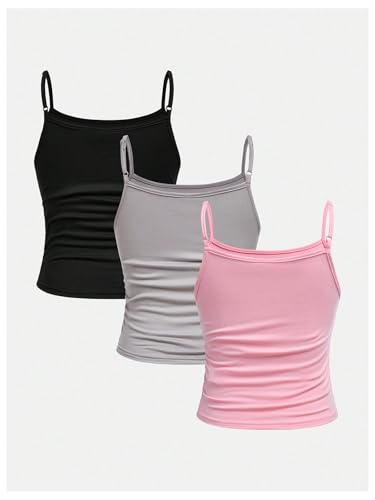 Image of SOLY HUX Girl's Tank Tops 3 Packs Cute Ruched Spaghetti Strap Camisole Slim Fit Undershirts