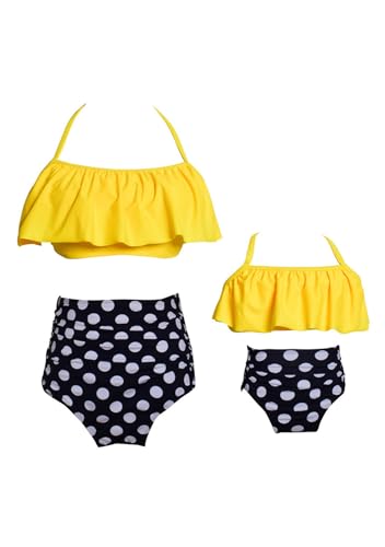 GRASWE Mommy and Me Two Pieces Bikini Swimsuit Matching Dot Bathing Swimwear Backless Flounce Two Pieces Swimsuit
