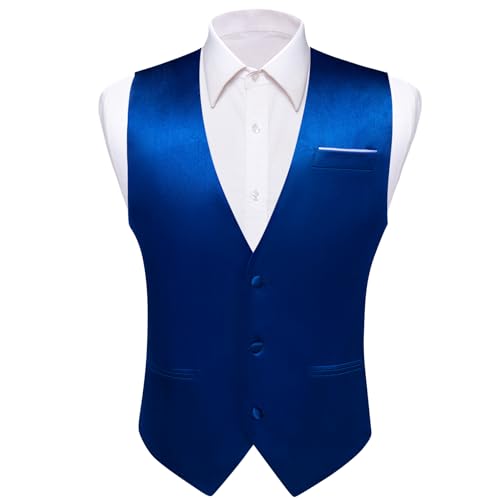 Image of Barry.Wang Vest for Men Business /Leisure Dress Suit Vests V-neck 2 Pockets Wedding Party Tuxedo Satin Waistcoat