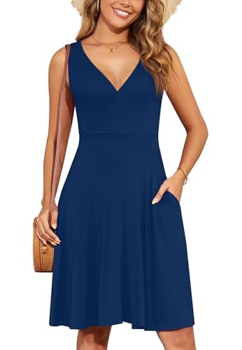 Image of WEACZZY Women's Summer Sleeveless Casual Dresses V-Neck Wrap Floral Holiday Tank Dress Flowy Beach Sundress with Pockets