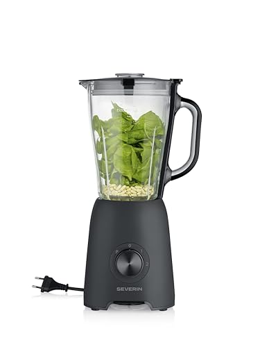 Severin Batidora de Vaso, 1,5 L, 2 niveles, función de pulso, piezas aptas para lavavajillas, potente batidora de cocina con cuchilla de acero inoxidable, 600W, negro, SM 3722