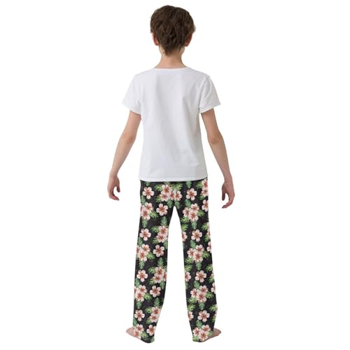 ZZXXB Hibiscus with Leaves Boys Long Pants Soft Trousers Elastic Waist Kids Lounge Bottoms with Pockets S-XL3
