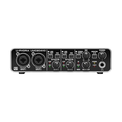 Behringer U-Phoria UMC204HD Audiophile 2x4, 24-Bit/192 kHz USB Audio/MIDI Interface with Midas Mic Preamplifiers