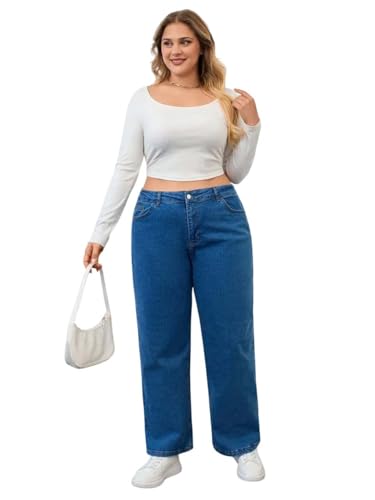 Image of KOTTY Plus Size Women's High Waist Straight Denim Jeans Comfortable Wear for Work Casual Use