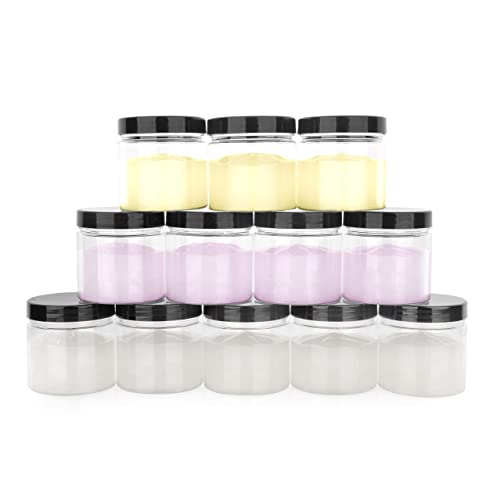 Healthy Packers® Small Plastic Jars with Lids 4 oz, 12-Pack - Clear Plastic Jars with Screw-On Tops for Slime, Crafts, Body Butter, Sugar Scrubs, Cosmetic Storage, Small Containers with Lids (Black)