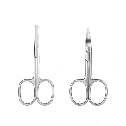 BETOOKY Tijeras para Pelo de Nariz y Cejas de Acero Inoxidable, Recortadoras Portátiles E Indoloras para Uso en Casa y Tienda, Set de 2 Piezas