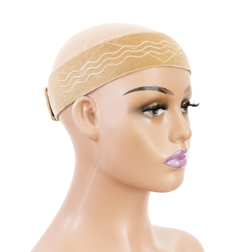 Wig Grip Band Flexible Velvet Scarf Adjustable Comfort Headband Wig Comfort Non-Slip Adjustable Fasten Wig Bands with Wavy Silicone (Beige)