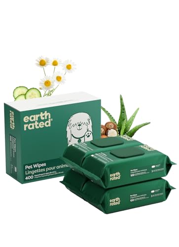 Earth Rated Pet Wipes for Dogs and Cats, Hypoallergenic, Cleaning and Hydrating, for Grooming Paws, Body and Butt, Unscented, 400 Count
