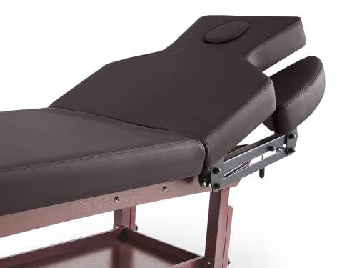 QUIRUMED SPA Tisch mit unterer Ablage, cremefarbene Farbe, Holzstruktur, Kunstleder, höhenverstellbar, klappbare Rückenlehne, Armlehnen, Gesichtsloch, 2 Abschnitte