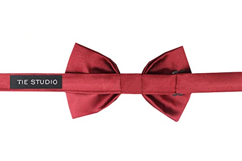 Image of Tie Studio Mens Formal Solid Bow tie | Satin | Microfiber | Standard Size | Premium fabric | Superior Clip Hold | Packaging - Box | Colour - Black Bow Tie (Set of 1)