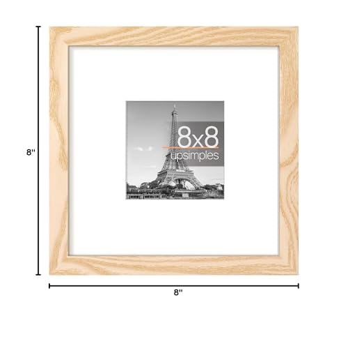 Image of upsimples 8x8 Picture Frame, Display Pictures 4x4 with Mat or 8 x 8 Without, Wall Hanging Photo Frames, Natural Style, 1 Pack