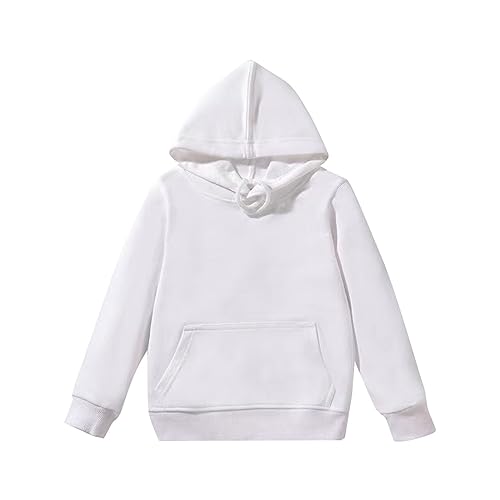 Kid Hoodie Kids Child Toddler Boys Girls Solid Long Sleeve Hooded Thickened Warm Sweatshirt (White, 13-15 Years)
