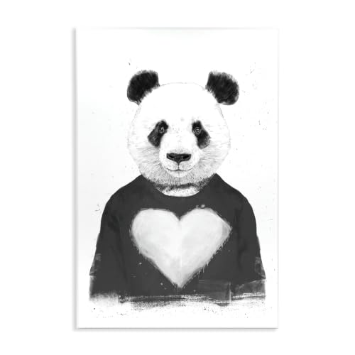 Stupell Industries Playful Panda Bear Black & White Heart Sweater, Design by Balazs Solti