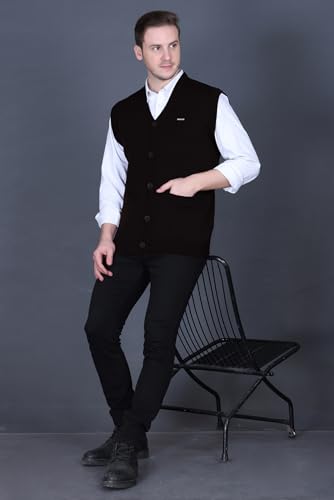 Image of V Neck Cardigans for Men - Woolen Sleeveless Sweater for Man Winter Wear