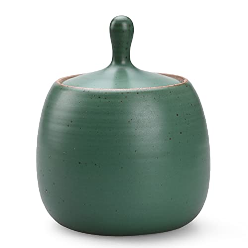 Image of Retro Kitchen Canisters Ceramic Food Storage Jar Roud Shape with Silicone Airtight Lid for Tea, Coffee, Nuts, Herb, Spice, Sugar (Green)