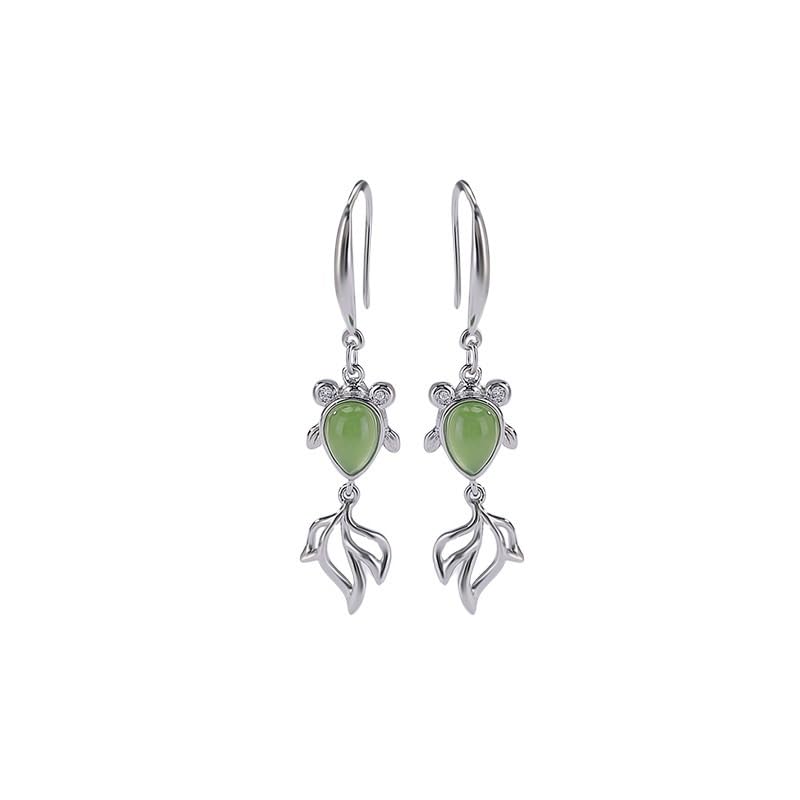 Boucles d'oreilles pendantes plaqué or et pierre verte artisanale