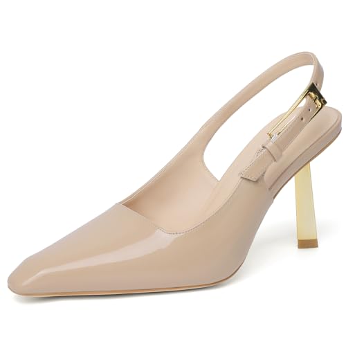 RIBONGZ Slingback Heels for Women Closed Pointed Toe Stiletto High Heels Dress Sexy Pumps Heeled Wedding Bride Prom Party Evening Dressy Shoes2