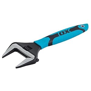 OX OX-P324612 PRO Series Adjustable Wrench, Extra Wide Jaw – Adjustable Plumbing Spanner with Dura Grip Soft Grip Handle – Multifunctional tool, 60mm