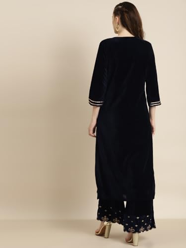Image of Women's Velvet Hem Zari Embroidered Kurta