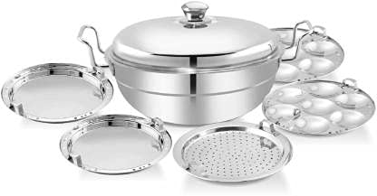 Sophronia Multi Kadai Steamer of Stainless Steel with Flat Bottom idli Cooker or Idli Maker with All in One 5 Plates Big Size 2 Idli | 2 Dhokla | 1 Patra (Flat Bottom)