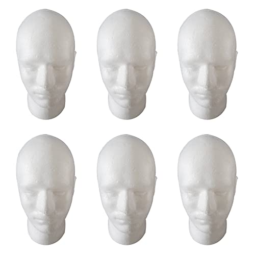 Lanlousy 6 soportes de cabeza de maniquí de cosmetología para peluca masculina, modelo de espuma, color blanco
