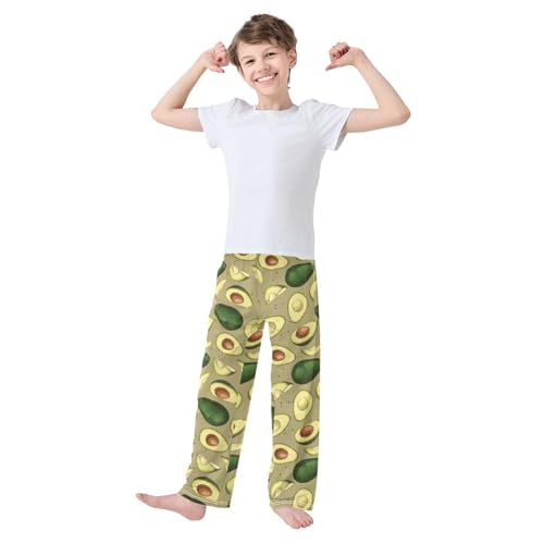 ZZXXB Tropical Avocado Print Boys Long Pants Soft Trousers Elastic Waist Kids Lounge Bottoms with Pockets S-XL2