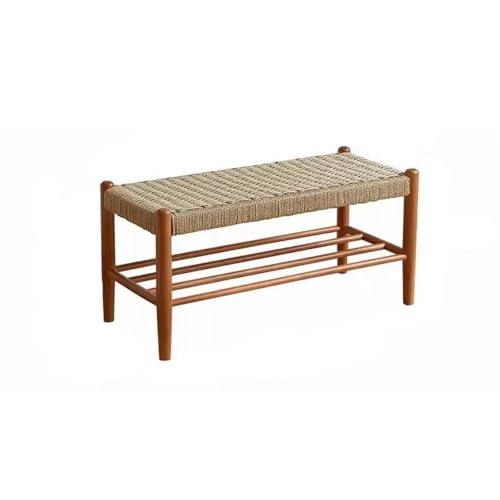 Banc de rangement meuble à chaussures rotin bois massif double couche