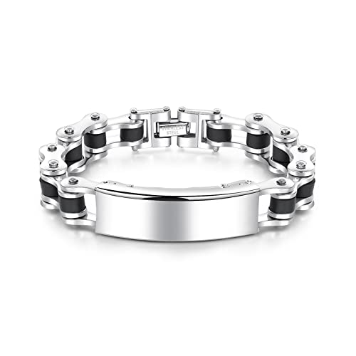 Nsitbbuery Hip Hop Nightclub Bar DJ Bicycle Chain Wristband Bike Chain Bracelet(Steel)