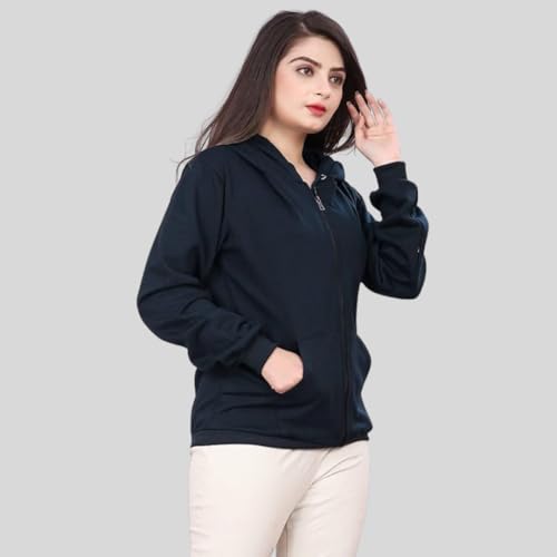 Image of More & More HOODMASTER Women's Fleece Hoodie Sweatshirt with Zip Pockets Full Sleeves Regular Fit Solid Pattern Hooded Neck and Standard Length | Comfortable Fleece Hoodie for Women