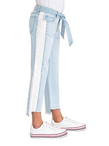 Jordache Premium Girls' Color Block Side Stripe Belted Denim Jean (White Light Wash)3
