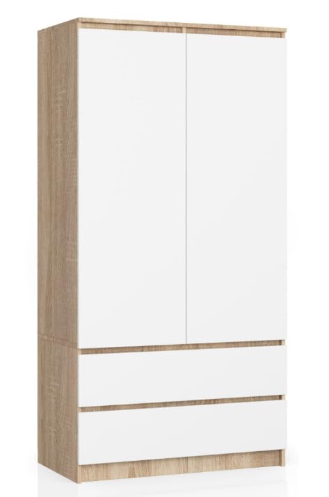 BDW Armoire 2 Portes, 4 étagères, portemanteau, 2 tiroirs, portemanteau, Armoire à tiroirs, Armoire penderie pour Chambre à Coucher, Salon, 180x90x51cm,...