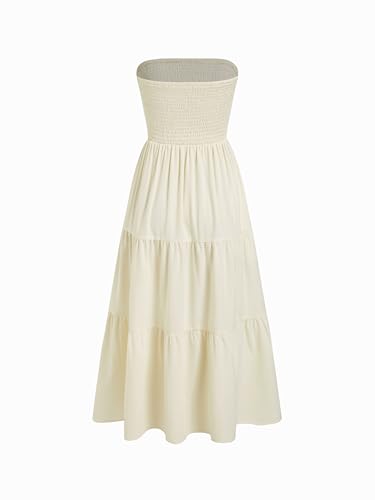 Image of CIDER Women's Strapless Dress with Pockets Tube Striped Long Midi Dresses A Line Beach Vacation Casual Summer Outfits