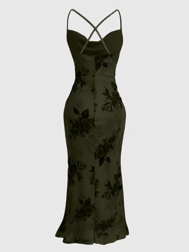 Image of SOLY HUX Women's Floral Mesh Bodycon Cami Dress Cowl Neck Sleeveless Cocktail Party Wedding Guest Long Maxi Dresses