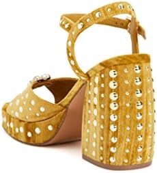 Katy Perry Women's The Meadow Ornament 2005 Heeled Sandal, Satin Brass, 9.5 | Image 1
