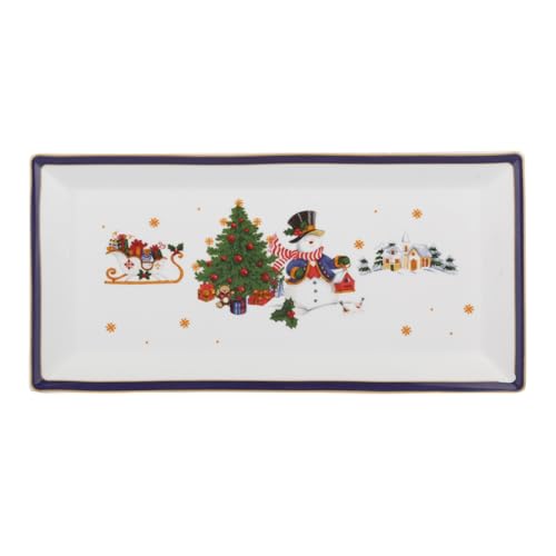 KASANOVA Plat de Service de Noël en Porcelaine Multicolore – Plat de Présentation pour Entrées, Plats et Desserts, Table des Fêtes (Rectangulaire 36x21)