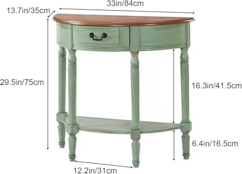 Mesa consola semicircular de madera maciza para solucionar la falta de espacio en entradas 4